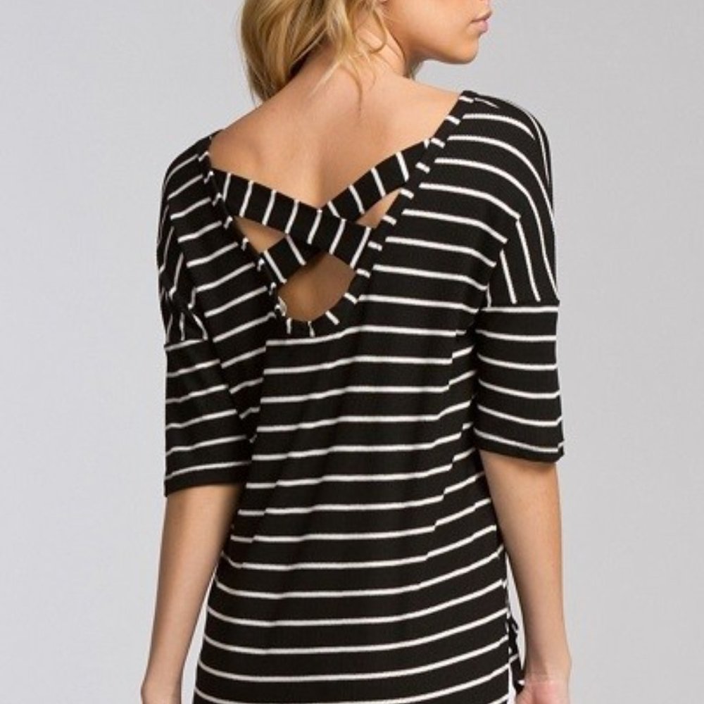 Cherish Black White Stripe Stretch Blouse Top